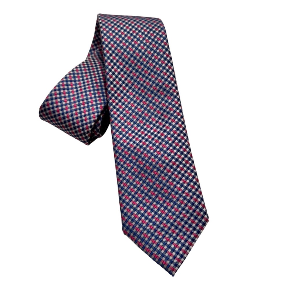 Wembley Mens Blue Pink White Gingham‎ Check Polyester Necktie 57x3.25